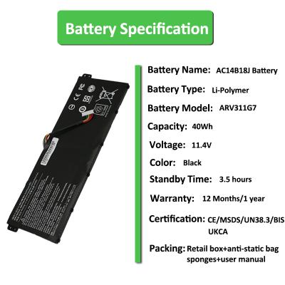 Batería de 11,4 V 40 Wh AC14b18J para portátil Acer Aspire V3-111
