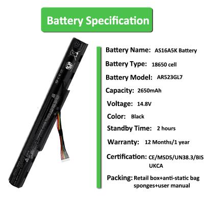 Batería AS16A5k para portátil Acer E5 475G 573G E15
